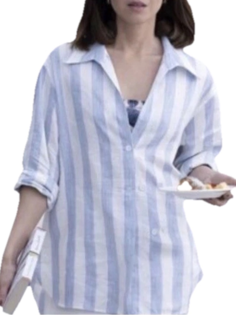 100% Linen Saks Fifth Avenue Tunic Lagenlook Coastal